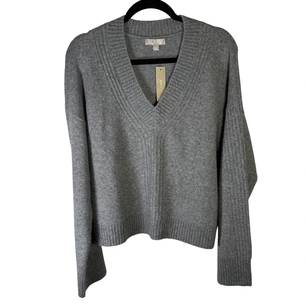 J.Crew Mens Merino Wool Alpaca V-Neck Sweater Gray CE717 Size L NWT Snag